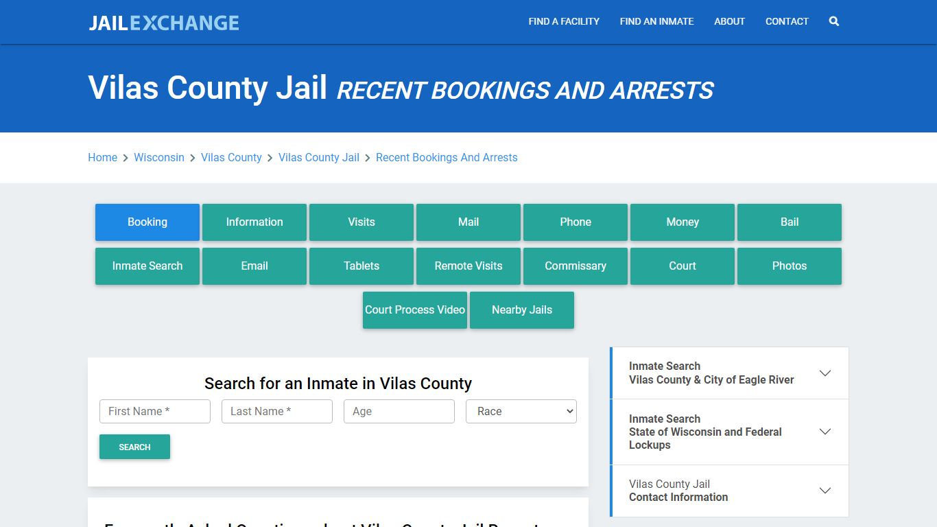 Vilas County Jail Recent Bookings And Arrests - Jail Exchange