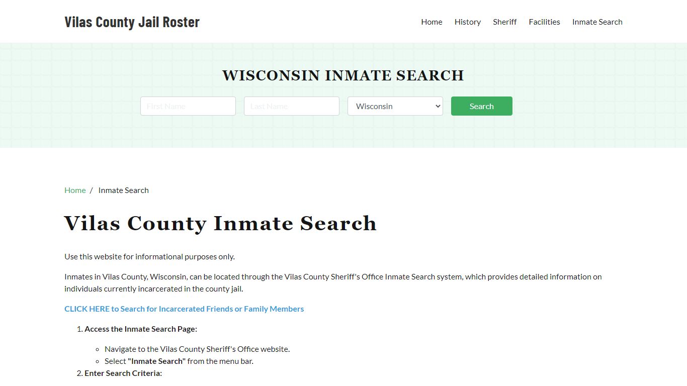 Vilas County, WI Detainee Lookup