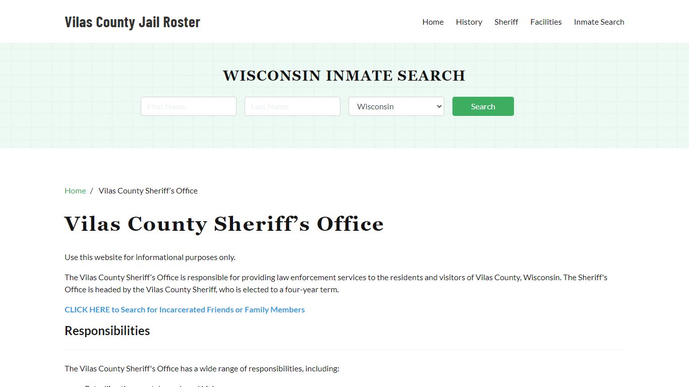 Vilas County Sheriff Office, WI, Arrest Warrants Search