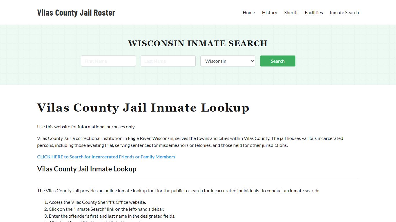 Vilas County Jail Roster Lookup, WI, Inmate Search