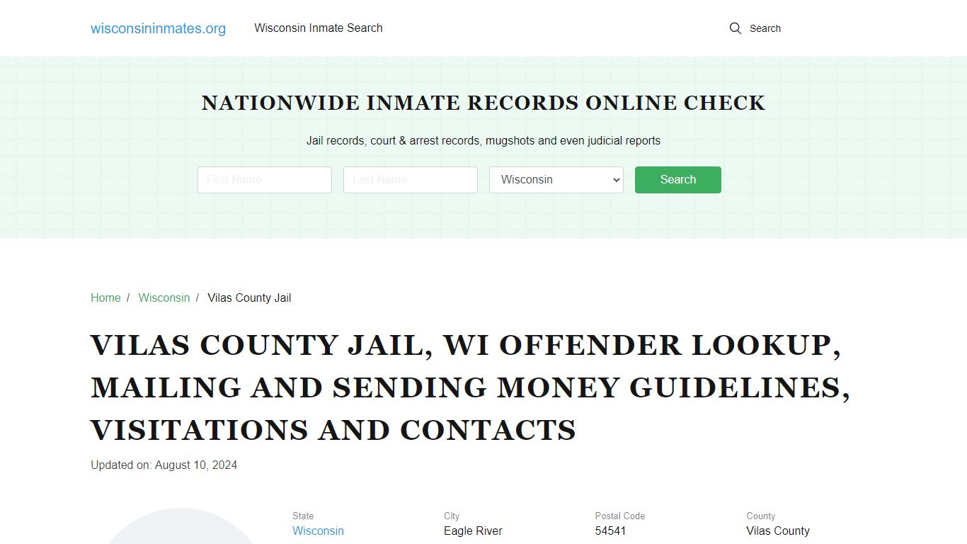 Vilas County Jail, WI: Inmate Search Options, Visitations, Contacts