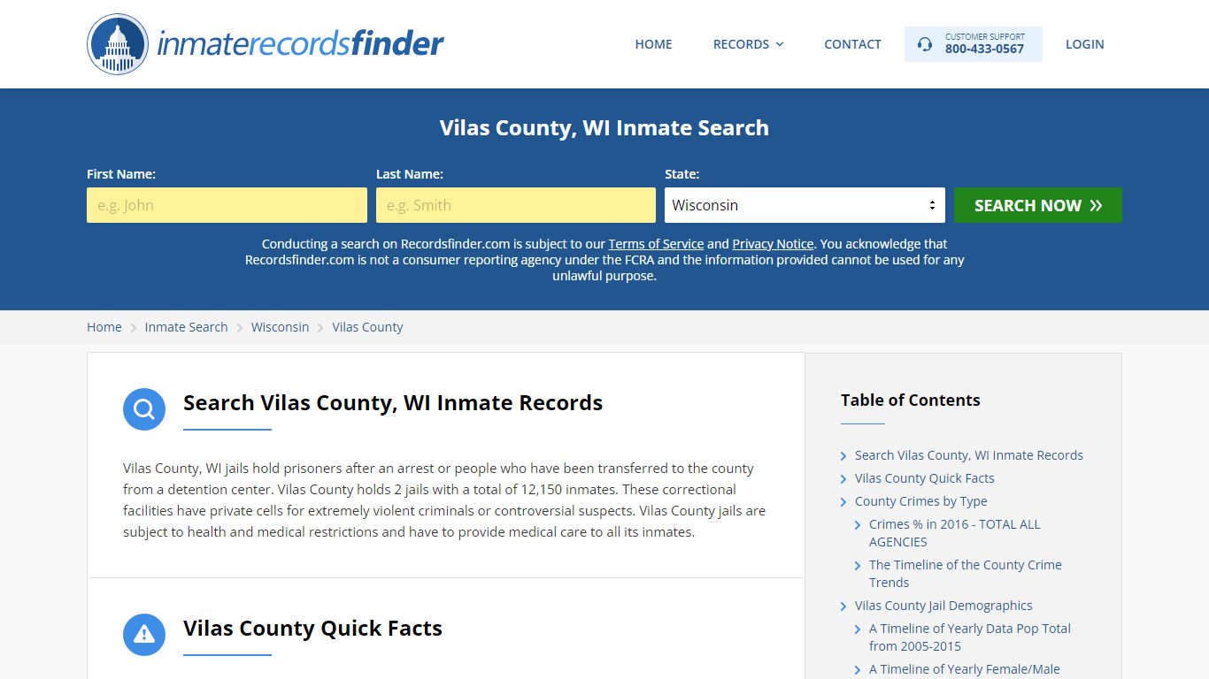 Vilas County, WI Inmate Lookup & Jail Records Online