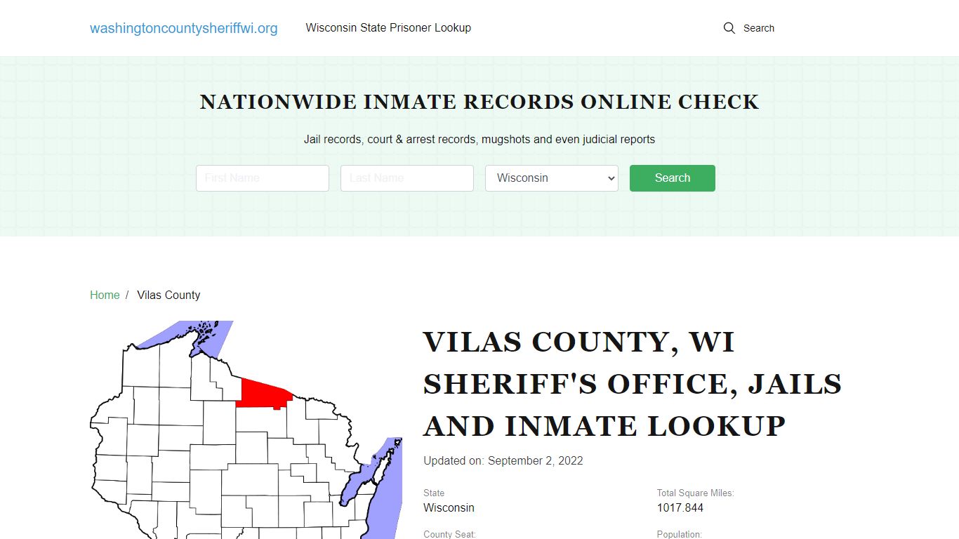 Vilas County WI Sheriff's Office, Jails and Inmate Lookup